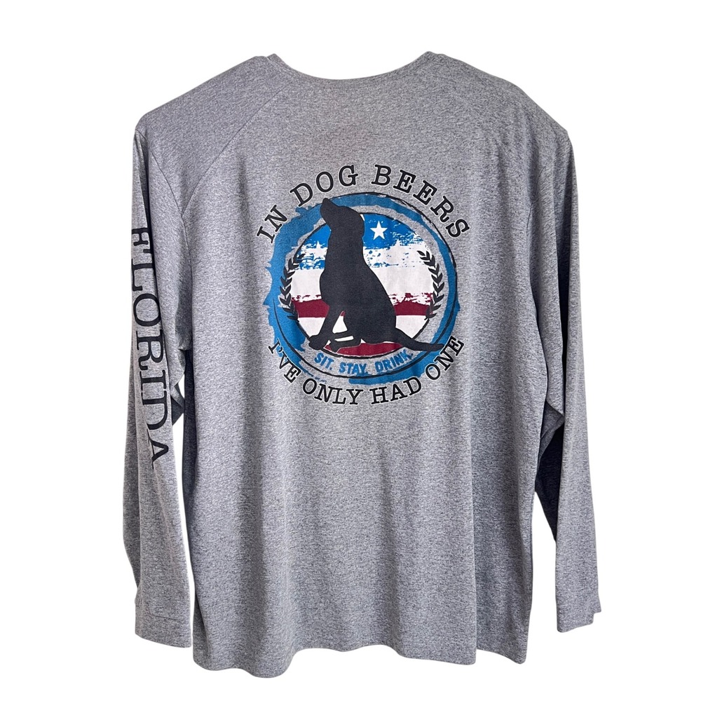 Sit Stay Drink Long Sleeve Shirt XL Mens In Dog Beers Florida Gray Graphic Tee